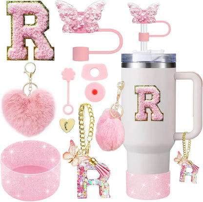 9PCS Cup Accessory Set for Stanley 30Oz 40Oz Butterfly Straw Cover Cap Silicone Boot Charm Initials Sticker Spill Proof Stopper